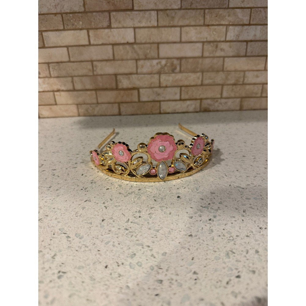 Disney Princess Belle Tiara Crown Gold Pink Rose Girls Costume Accessory